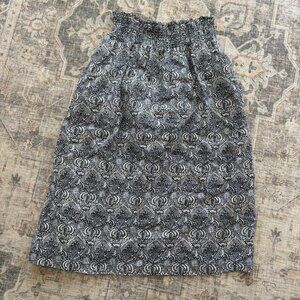 Rachel Zoe Flax 100% Linen Blue White Floral Dutch Lagenlook Midi Skirt size xl